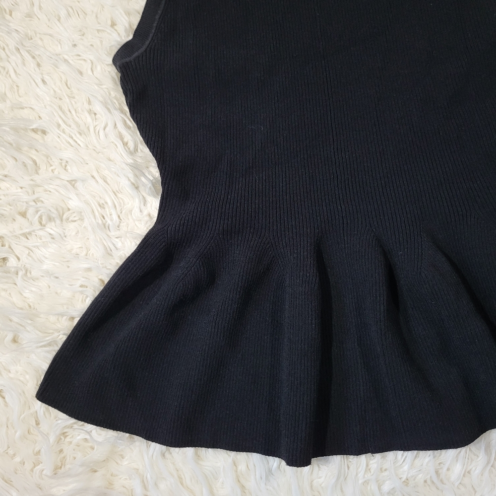 Veronica Beard Black Ribbed Arago Peplum Top Dress, Medium - Picture 5 of 14